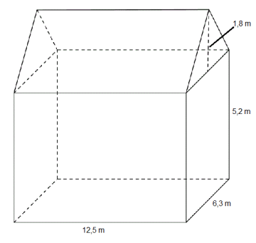 Sammensatt figur av rett firkantet pirmse og trekantet prisme. Trekantprismet har grunnlinje 6,3 m og høyde 1,8 m, mens det firkanta prismet har lengde 6,3 m og bredde 5,2 m. Begge prismene har felles høyde 12,5 m